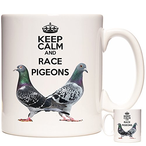 Taza de cerámica con diseño de paloma de 325 ml, Keep Calm and Race Pigeons
