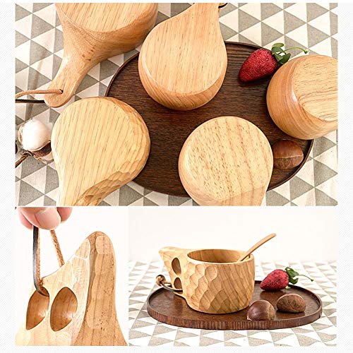 Taza De Madera Portátil, Nordic Kuksa Taza De Beber Portátil para Acampar Al Aire Libre con Cordón, Taza De Café Taza para Acampar Mango Bebidas Madera Natural Hecha A Mano para Mochileros Senderismo