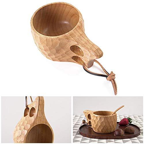 Taza De Madera Portátil, Nordic Kuksa Taza De Beber Portátil para Acampar Al Aire Libre con Cordón, Taza De Café Taza para Acampar Mango Bebidas Madera Natural Hecha A Mano para Mochileros Senderismo