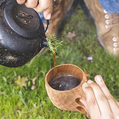 Taza De Madera Portátil, Nordic Kuksa Taza De Beber Portátil para Acampar Al Aire Libre con Cordón, Taza De Café Taza para Acampar Mango Bebidas Madera Natural Hecha A Mano para Mochileros Senderismo