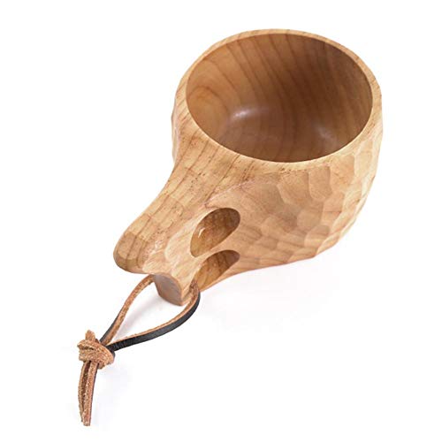 Taza De Madera Portátil, Nordic Kuksa Taza De Beber Portátil para Acampar Al Aire Libre con Cordón, Taza De Café Taza para Acampar Mango Bebidas Madera Natural Hecha A Mano para Mochileros Senderismo
