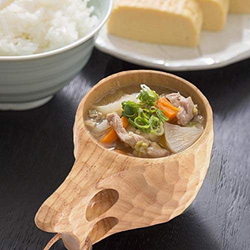 Taza De Madera Portátil, Nordic Kuksa Taza De Beber Portátil para Acampar Al Aire Libre con Cordón, Taza De Café Taza para Acampar Mango Bebidas Madera Natural Hecha A Mano para Mochileros Senderismo