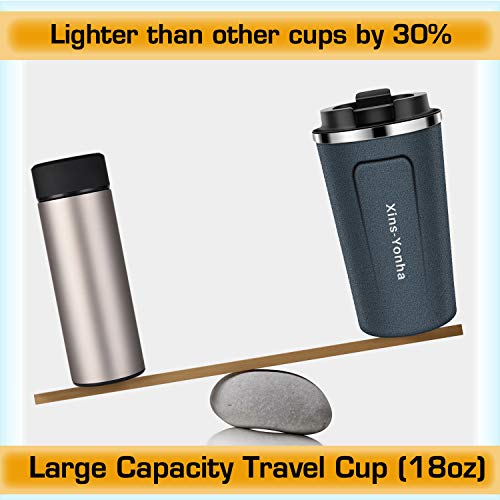 Taza de viaje a prueba de fugas para café o viaje, tamaño grande, reutilizable con tapas, apta para bebidas frías y calientes, tazas de viaje, aislada al vacío, taza térmica a prueba de fugas azul