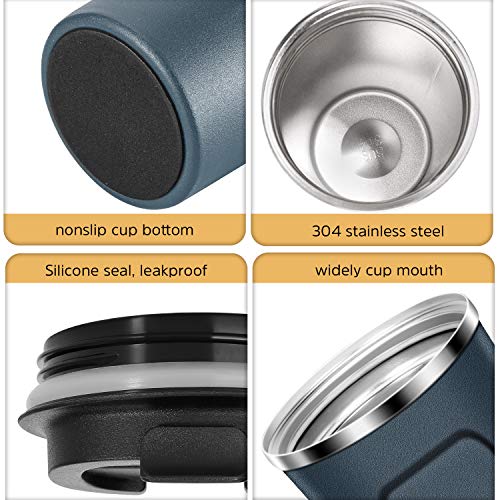 Taza de viaje a prueba de fugas para café o viaje, tamaño grande, reutilizable con tapas, apta para bebidas frías y calientes, tazas de viaje, aislada al vacío, taza térmica a prueba de fugas azul