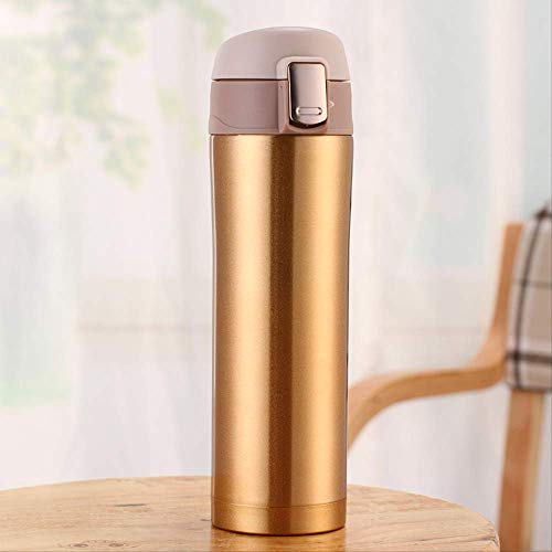 Taza Deportiva Copa de Acero Inoxidable 500ml Copa rebotante Champagne Oro,Termo Café para Llevar de Acero Inoxidable Taza Termo sin | Vaso Termico