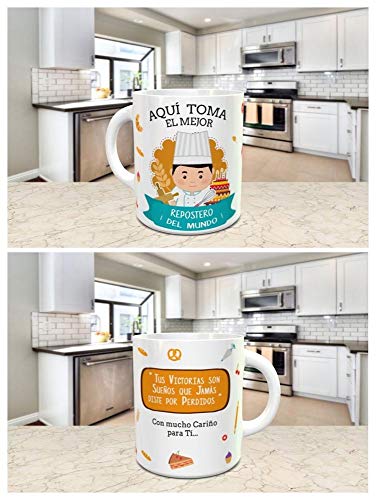 Taza Desayuno Aquí Toma el Mejor REPOSTERO del Mundo,Regalo Original,Ceramica 330 ML,Fabricado por KIVIKE.