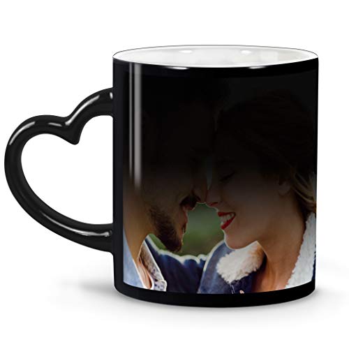 Taza Mágica con asa corazón Personalizada con tu Foto/Diseño/Texto/Nombre. Regalo Enamorados. Taza Personalizada de cerámica. Asa corazón