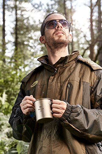 taza que acampa de 450ml sin la tapa, taza que acampa adicional fuerte y ligera, con las marcas de la medida, taza Titanium para hacer el acampar en fácil almacenar la caja del paño(450ml sin la tapa)