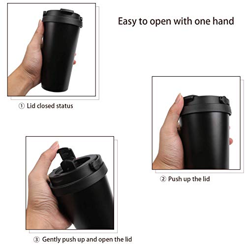 Taza Termo Cafe para Llevar,Taza de Viaje de Acero Inoxidable,Doble Pared y Botella de Agua a Prueba de Fugas para Bebidas frías y Calientes (Black)