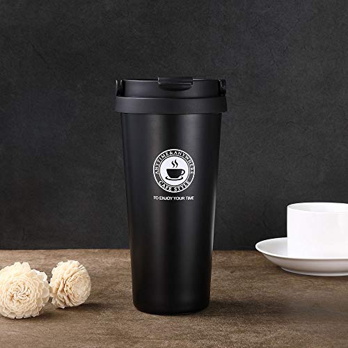 Taza Termo Cafe para Llevar,Taza de Viaje de Acero Inoxidable,Doble Pared y Botella de Agua a Prueba de Fugas para Bebidas frías y Calientes (Black)