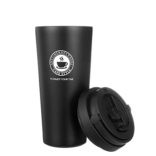 Taza Termo Cafe para Llevar,Taza de Viaje de Acero Inoxidable,Doble Pared y Botella de Agua a Prueba de Fugas para Bebidas frías y Calientes (Black)