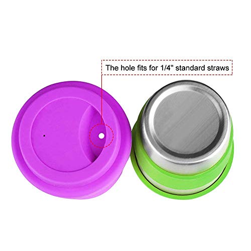 Tazas de acero inoxidable para niños, vasos de metal para beber con tapas de silicona, mangas, pajitas, perfectas para actividades interiores y exteriores de niños por Dorey-Ohm (paquete de 5 12 oz)