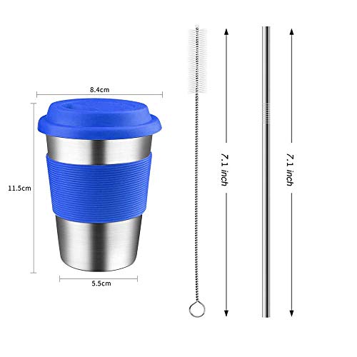 Tazas de acero inoxidable para niños, vasos de metal para beber con tapas de silicona, mangas, pajitas, perfectas para actividades interiores y exteriores de niños por Dorey-Ohm (paquete de 5 12 oz)