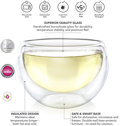 Tazas de Cristal Doble Teabloom – Juego de 4 Tazas Individuales para Té, Café, Expresso, y Más - 150 ml – Colección Clásica de Tazas de Té