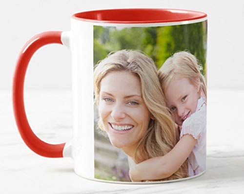 Tazas Personalizadas con el Interior y asa de Color | Diséñalas con Fotos y Texto | Tazas Color: Rojo