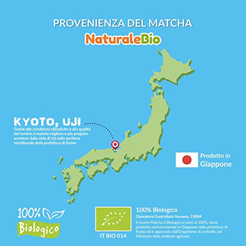 Té Verde Matcha Orgánico Ceremonial En Polvo. Biológico Japonés De 1 Grado. Matcha Bio Grado Ceremonia. Ecológico Producido En Japón, Uji, Kyoto. Para Beber, En a Cocina Y Con Latte. Lata De 30g