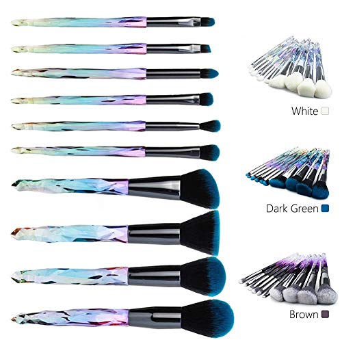 Teabelle 10pcs / Set Brochas de Maquillaje Diamante Unicornio Pincel de Cristal Pinceles Maquillaje Herramienta Cosmética Verde Oscuro