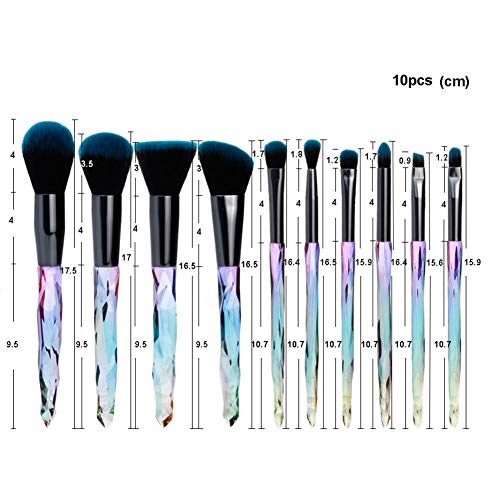 Teabelle 10pcs / Set Brochas de Maquillaje Diamante Unicornio Pincel de Cristal Pinceles Maquillaje Herramienta Cosmética Verde Oscuro