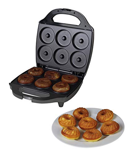 Team Kalorik Máquina de donuts, Para 6 bizcochos o donuts, Placas de cocción antiadherentes, 900 W, Negro, TKG CKM 1002 NYC
