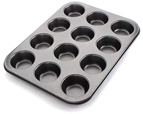 Tebery 12 Mini de Muffin Bandejas para hornear magdalenas, antideslizantes, de acero al carbono, juego de 2