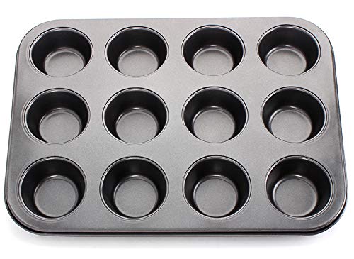 Tebery 12 Mini de Muffin Bandejas para hornear magdalenas, antideslizantes, de acero al carbono, juego de 2