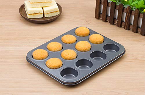 Tebery 12 Mini de Muffin Bandejas para hornear magdalenas, antideslizantes, de acero al carbono, juego de 2