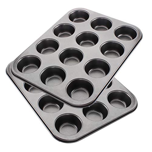 Tebery 12 Mini de Muffin Bandejas para hornear magdalenas, antideslizantes, de acero al carbono, juego de 2