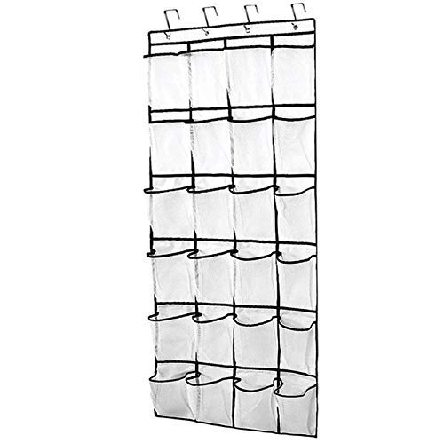 Tebery - Organizador de zapatos con 24 grandes bolsillos de malla para colgar sobre la puerta, con 4 ganchos de acero (blanco)