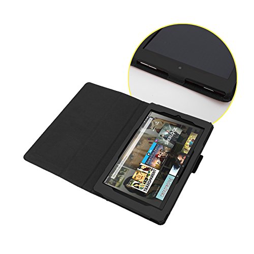 TECHGEAR Funda de Cuero Diseñado para Amazon Fire HD 8 2018/2017 (8ª / 7ª generación), Funda de Cuero PU Protectora con Soporte de Visualización/Escritura Incluido Protector Pantalla [Negro]
