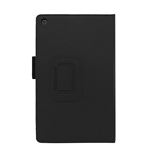 TECHGEAR Funda de Cuero Diseñado para Amazon Fire HD 8 2018/2017 (8ª / 7ª generación), Funda de Cuero PU Protectora con Soporte de Visualización/Escritura Incluido Protector Pantalla [Negro]