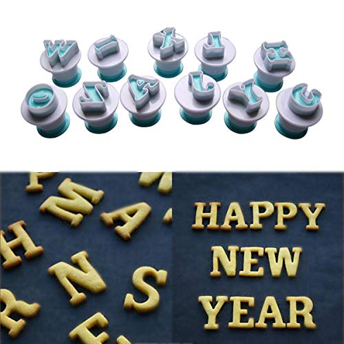Techson - Juego de 26 moldes cortadores de galletas, diseño de letras mayúsculas, mini alfabeto de plástico para fondant, galletas, juego de accesorios para hornear
