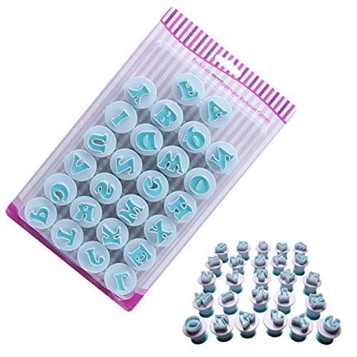 Techson - Juego de 26 moldes cortadores de galletas, diseño de letras mayúsculas, mini alfabeto de plástico para fondant, galletas, juego de accesorios para hornear