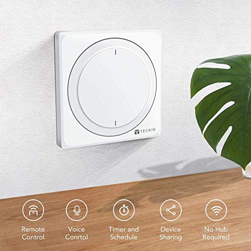 TECKIN Interruptores Inteligentes de pared,compatibles con Alexa,Google Home, Interruptores WiFi Inteligentes con control remoto y de voz,Ajuste del Temporizador, No Se Sequiere Hub.