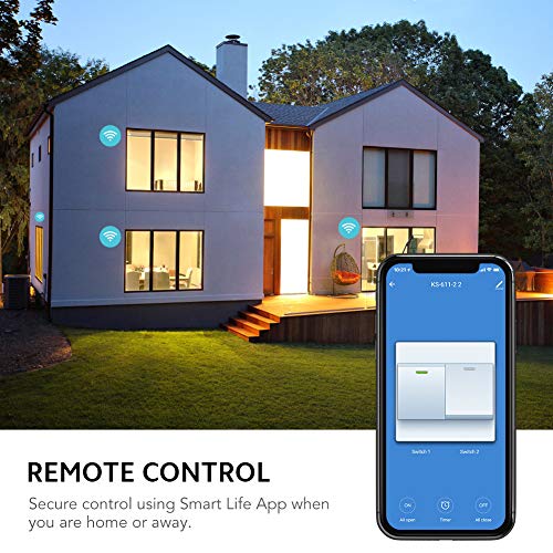 TECKIN Interruptores Inteligentes de pared,compatibles con Alexa,Google Home, Interruptores WiFi Inteligentes con control remoto y de voz,Ajuste del Temporizador, No Se Sequiere Hub.