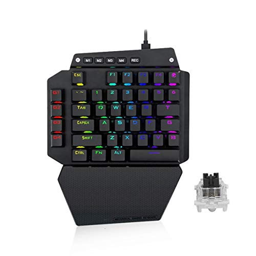 Teclado Mecánico para Juegos con Una Sola Mano Luz De Fondo RGB, Diseño Ergonómico, Eje Verde, Eje Rojo, Eje Negro, Eje De Té, Eje Conmutable De Tecla Completa,Black Shaft