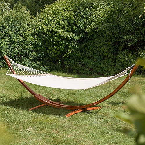 TecTake 401995 - Hamaca XXL 2 Personas con Soporte de Madera Robusto, 415x150x124cm, Tumbona: 205x150cm, hasta 200 kg