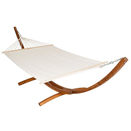 TecTake 401995 - Hamaca XXL 2 Personas con Soporte de Madera Robusto, 415x150x124cm, Tumbona: 205x150cm, hasta 200 kg