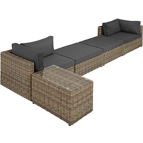 TecTake 800694 Sillón Doble de Ratán Aluminio, Muebles de Jardín, con Mesa, Multifunción, Combinación Versátil, Incl. Cojines (Natural | No. 403168)