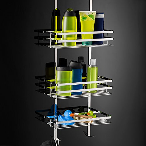 TecTake Estantería de ducha, estantería de baño, estantería suspendida de 3 pisos, bandeja de ducha, cesta de ducha sin orificios y de acero inoxidable