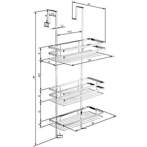 TecTake Estantería de ducha, estantería de baño, estantería suspendida de 3 pisos, bandeja de ducha, cesta de ducha sin orificios y de acero inoxidable