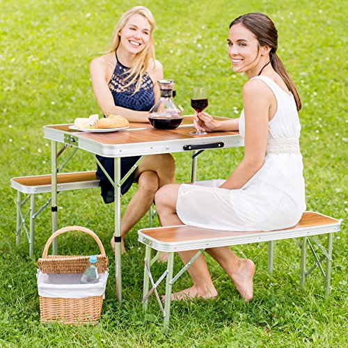 TecTake Mesa Maleta 2 Bancos Camping Plegable portátil jardín Picnic Aluminio | plegada (Largo x Ancho x Alto) 91x10x34 cm