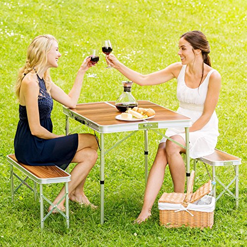 TecTake Mesa Maleta 2 Bancos Camping Plegable portátil jardín Picnic Aluminio | plegada (Largo x Ancho x Alto) 91x10x34 cm