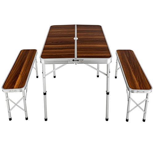 TecTake Mesa Maleta 2 Bancos Camping Plegable portátil jardín Picnic Aluminio | plegada (Largo x Ancho x Alto) 91x10x34 cm