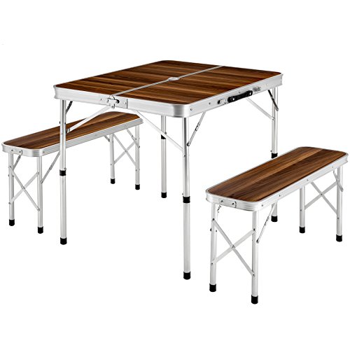TecTake Mesa Maleta 2 Bancos Camping Plegable portátil jardín Picnic Aluminio | plegada (Largo x Ancho x Alto) 91x10x34 cm