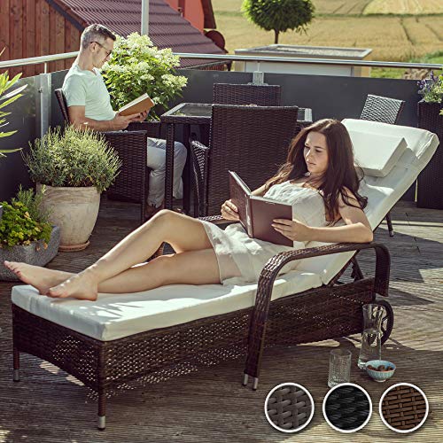 TecTake Tumbona chaise longue de poli ratán tumbona de jardín silla de terraza - disponible en diferentes colores - (Marrón antigüedad)