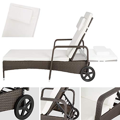 TecTake Tumbona chaise longue de poli ratán tumbona de jardín silla de terraza - disponible en diferentes colores - (Marrón antigüedad)