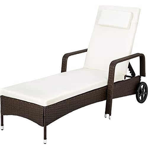 TecTake Tumbona chaise longue de poli ratán tumbona de jardín silla de terraza - disponible en diferentes colores - (Marrón antigüedad)