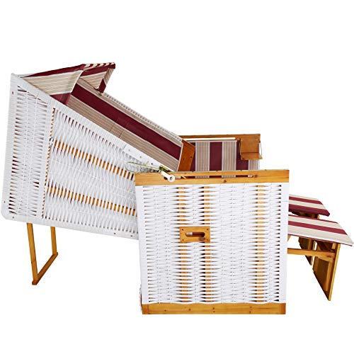 TecTake Tumbona Playa Hamaca Jardín XXL Banco doble con toldo + funda + 4 cojines - disponible en diferentes colores - (Rojo-Blanco | No. 400842)