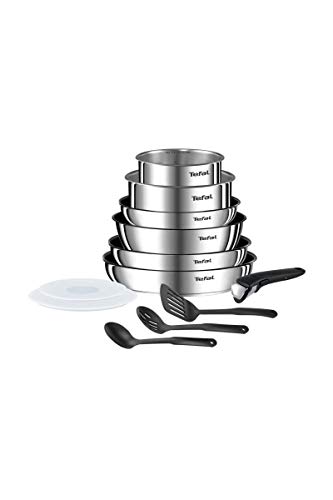 Tefal Ingenio Emotion - Batería de cocina (12 piezas, inducción, sartenes, 22/26/28 cm, cacerolas 16/20 cm (1,5 L/3 L), sartén 24 cm + 2 tapas herméticas + 1 asa + 3 espátulas L948SC04