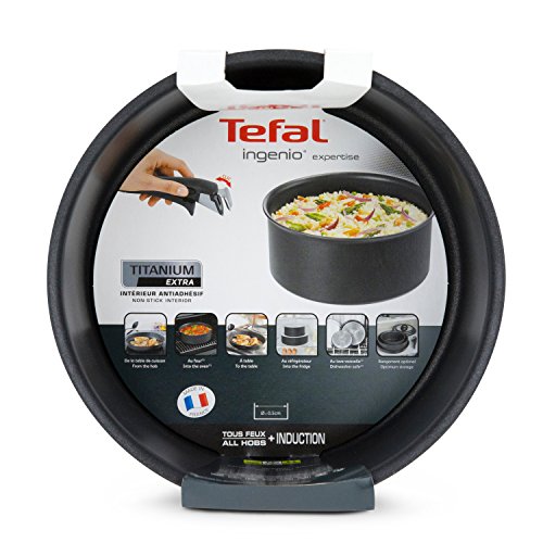 Tefal Ingenio Expertise - Cazo de Aluminio para mango extríble de 20 cm con 2,5 L de capacidad, Antiadherente con extra de titanio, aptas para todo tipo de cocinas incluido inducción